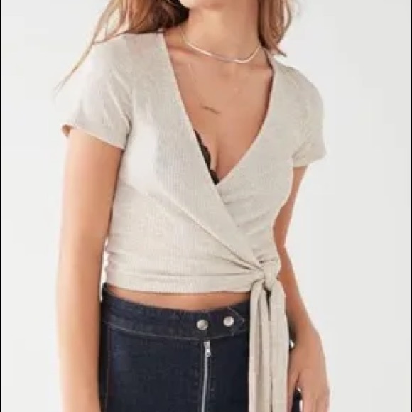 Urban Outfitters Tops - Urban Outfitters Project Social T Bailey Oatmeal Ribbed Knit Wrap Top